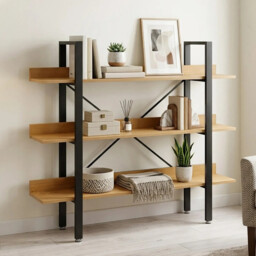 Interiors by Premier Bookcase Laxton 3 Shelves Oak Effect/Black Short - thumbnail 1