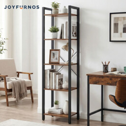 Ochama 5-Tier Storage Shelf, Freestanding Bookcase for Home Office, Living Room, Industrial, Brown and Black - thumbnail 4