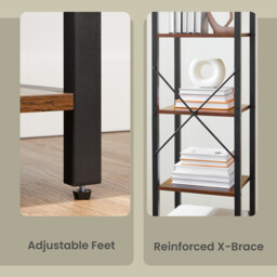 Ochama 5-Tier Storage Shelf, Freestanding Bookcase for Home Office, Living Room, Industrial, Brown and Black - thumbnail 3