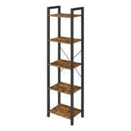 Ochama 5-Tier Storage Shelf, Freestanding Bookcase for Home Office, Living Room, Industrial, Brown and Black - thumbnail 1