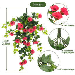 Yuejia 2Pcs 29.5in/75cmArtificial Flowers Faux Outdoor Plants Artificial Petunias For Outdoors Fake Petunias Plants Hanging Flower Patio Decor Outside Basket Realistic Silk Plant - thumbnail 2