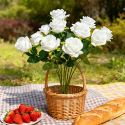 10Pcs 20.1in/51cm Artificial Rose Flower Dusty Flowers Silk Flowers Long Stem Roses Bouquet for Wedding Bridal Party Home Decoration - thumbnail 3