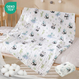 LeBonsoir Towels， BABY Muslin Squares Cloth for Baby， 2 combination packageCotton Burp Cloths for Newborn， Absorbent & Breathable and Ideal to Clean， Wipe & Cover Newborns-Panda Land(25*50cm*1，70*140cm*1) - thumbnail 1