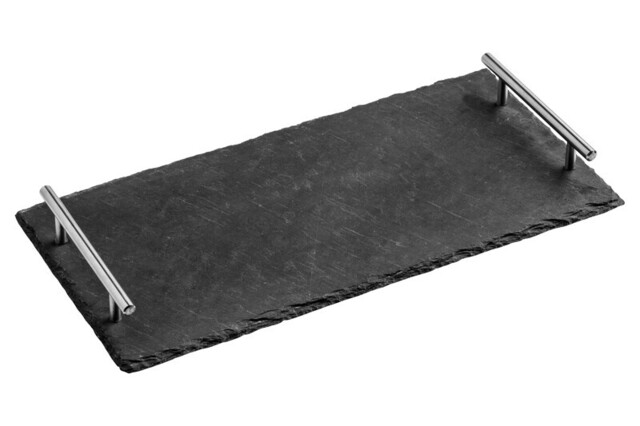 Maison by Premier Elegant Slate Tray With Stainless Steel Handles, Durable Grey Slate Tray, Stainless Steel Handles Grey Tray - image 1
