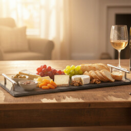 Maison by Premier Elegant Slate Tray With Stainless Steel Handles, Durable Grey Slate Tray, Stainless Steel Handles Grey Tray - thumbnail 2