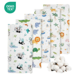LEBONSOIR Towels, Muslin Cloths for Baby, 5 Pack Burp Cloths for Baby, 100% Cotton 6 Layers Absorbent & Soft & Breathable Baby Muslins Pack, 50x25CM Muslin Squares Baby Essentials for Newborn - Coloured - thumbnail 1