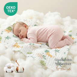 LEBONSOIR Towels, Muslin Cloths for Baby, 5 Pack Burp Cloths for Baby, 100% Cotton 6 Layers Absorbent & Soft & Breathable Baby Muslins Pack, 50x25CM Muslin Squares Baby Essentials for Newborn - Coloured - thumbnail 2