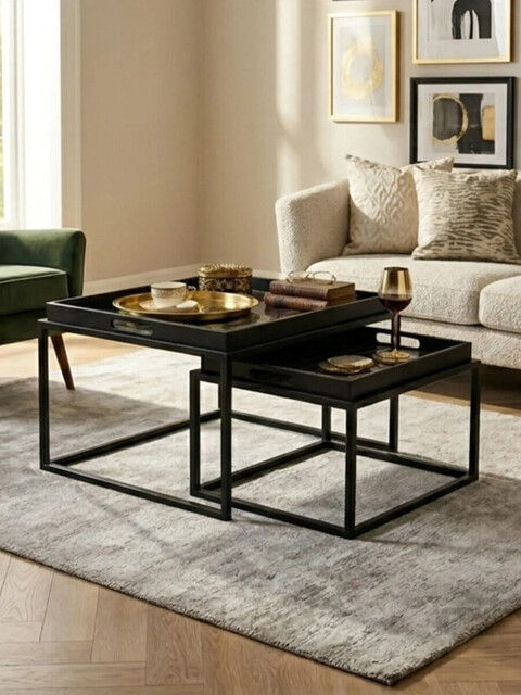 Interiors by Premier Side Tables Nested Celina Square Black/Gold - image 1