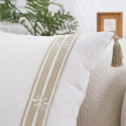 MEROPE Polyester/Cotton Embroidered Cushion Cover, 50x50 cm, White/Beige, Pack of 1 - thumbnail 5