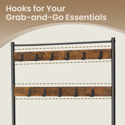 Ochama Coat Rack, Hall Tree with Shoe Storage Bench, 32 x 85 x 175 cm, Industrial, Rustic Brown and Black - thumbnail 5
