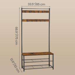 Ochama Coat Rack, Hall Tree with Shoe Storage Bench, 32 x 85 x 175 cm, Industrial, Rustic Brown and Black - thumbnail 4