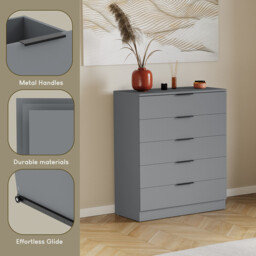 Vida Designs Trega 5 Drawer Chest of Drawers, Grey - thumbnail 3