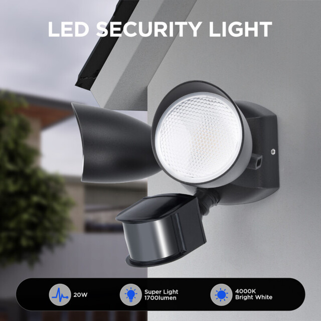 LUTEC 20W LED Security Flood Light, 1700LM 4000K, Outdoor Wall Light with Sensor, Integrated Twin Heads, for Patio, Garden, Yard, Black - image 1