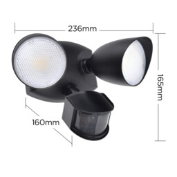 LUTEC 20W LED Security Flood Light, 1700LM 4000K, Outdoor Wall Light with Sensor, Integrated Twin Heads, for Patio, Garden, Yard, Black - thumbnail 5