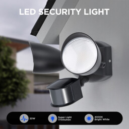 LUTEC 20W LED Security Flood Light, 1700LM 4000K, Outdoor Wall Light with Sensor, Integrated Twin Heads, for Patio, Garden, Yard, Black - thumbnail 1