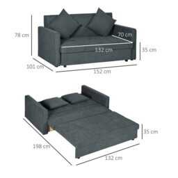 Homcom Sofa Bed 2 Seater Fold Out with 2 Cushions Charcoal - thumbnail 6