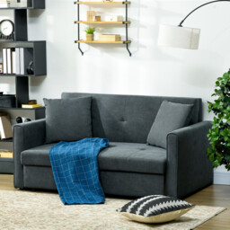 Homcom Sofa Bed 2 Seater Fold Out with 2 Cushions Charcoal - thumbnail 4