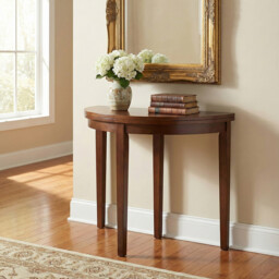 Dining & Console Table Hanover Round/Half Moon Extendable Walnut D:90cm - thumbnail 1