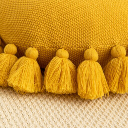 MEROPE, Acrylic Fringed Round Cushion, 45x45cm, yellow, 1pack - thumbnail 5