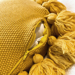 MEROPE, Acrylic Fringed Round Cushion, 45x45cm, yellow, 1pack - thumbnail 4