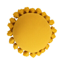 MEROPE, Acrylic Fringed Round Cushion, 45x45cm, yellow, 1pack - thumbnail 3