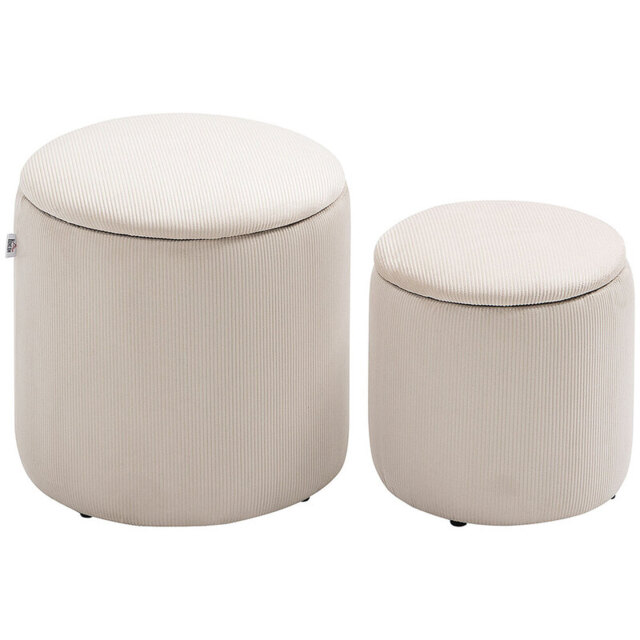 HOMCOM Ottomans Storage Nested Textured Cream 2 Pcs - image 1