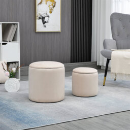 HOMCOM Ottomans Storage Nested Textured Cream 2 Pcs - thumbnail 6