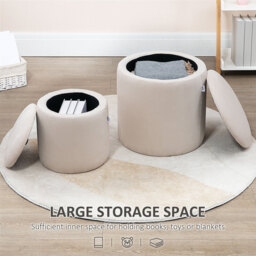 HOMCOM Ottomans Storage Nested Textured Cream 2 Pcs - thumbnail 4