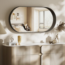 Melodieux Black Bathroom Vanity Mirror for Wall, 55x75 cm Metal Framed Wall Mirror Oval, Decorative Mirror for Bedroom Living Room Entryway Horizontally or Vertically