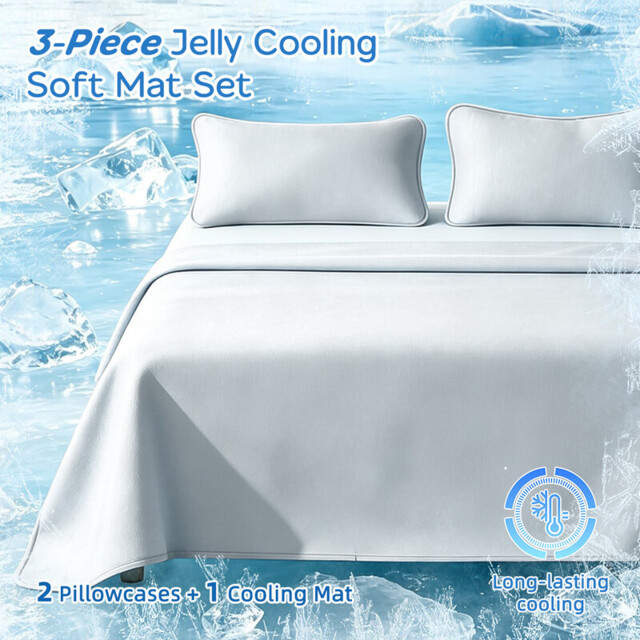 【Summer Cooling】Lebonsoir 3 Piece Jelly Cooling Mat Set, Summer Cool Mattress Pad with 2 Matching Pillowcases, Breathable Anti-Slip Washable Foldable Cooling Bed Sheet, Soft Machine Washable Cooling Bedding, 150x200cm+48x74cm*2, Light Gray - image 1