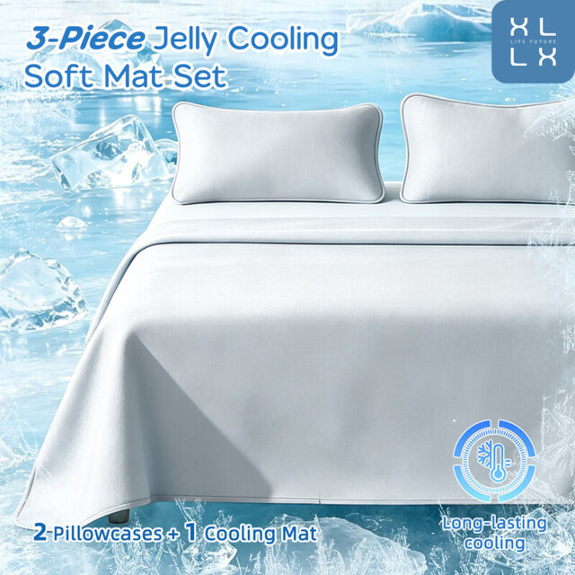 Summer Cooling XLLX 3 Piece Jelly Cooling Mat Set, Summer Cool Mattress Pad with 2 Matching Pillowcases, Breathable Anti-Slip Washable Foldable Cooling Bed Sheet, Soft Machine Washable Cooling Bedding, 150x200cm+48x74cm*2, Light Gray - image 1