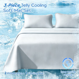 【Summer Cooling】Lebonsoir 3 Piece Jelly Cooling Mat Set, Summer Cool Mattress Pad with 2 Matching Pillowcases, Breathable Anti-Slip Washable Foldable Cooling Bed Sheet, Soft Machine Washable Cooling Bedding, 150x200cm+48x74cm*2, Light Gray - thumbnail 1