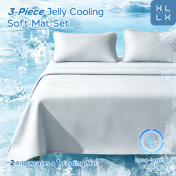 Summer Cooling XLLX 3 Piece Jelly Cooling Mat Set, Summer Cool Mattress Pad with 2 Matching Pillowcases, Breathable Anti-Slip Washable Foldable Cooling Bed Sheet, Soft Machine Washable Cooling Bedding, 150x200cm+48x74cm*2, Light Gray - thumbnail 1