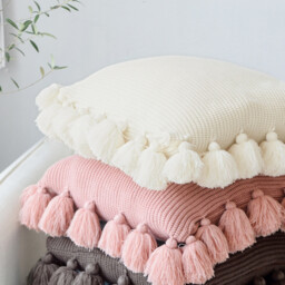 MEROPE, Acrylic Knit/Fringed Cushion Cover, 50x50cm, white, 1pack - thumbnail 1