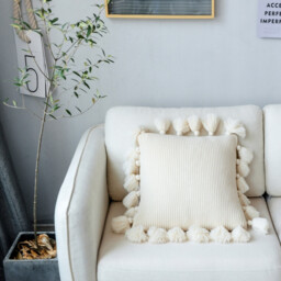 MEROPE, Acrylic Knit/Fringed Cushion Cover, 50x50cm, white, 1pack - thumbnail 2