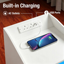 HaluPeit Bedside Tables Set of 2 with 3 Drawers, Bedside Cabinet, Side Table with Charging Station and LED, 2 AC and 2 USB Ports, Nightstand for Bedroom, Living Room, End table, White - thumbnail 7