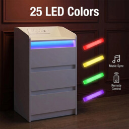 HaluPeit Bedside Tables Set of 2 with 3 Drawers, Bedside Cabinet, Side Table with Charging Station and LED, 2 AC and 2 USB Ports, Nightstand for Bedroom, Living Room, End table, White - thumbnail 6