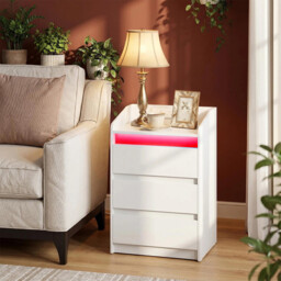 HaluPeit Bedside Tables Set of 2 with 3 Drawers, Bedside Cabinet, Side Table with Charging Station and LED, 2 AC and 2 USB Ports, Nightstand for Bedroom, Living Room, End table, White - thumbnail 2