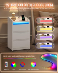 HaluPeit Bedside Tables Set of 2 with 3 Drawers, Bedside Cabinet, Side Table with Charging Station and LED, 2 AC and 2 USB Ports, Nightstand for Bedroom, Living Room, End table, White - thumbnail 4