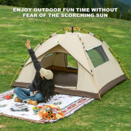 VXOYO Inflatable 2-4 Person 3-Second Auto-Open Waterproof Camping Tent with Carry Bag - 2 Doors & 2 Windows, Silver-Coated 190T Polyester, Size 210x200x135cm, Weight 3kg - thumbnail 5