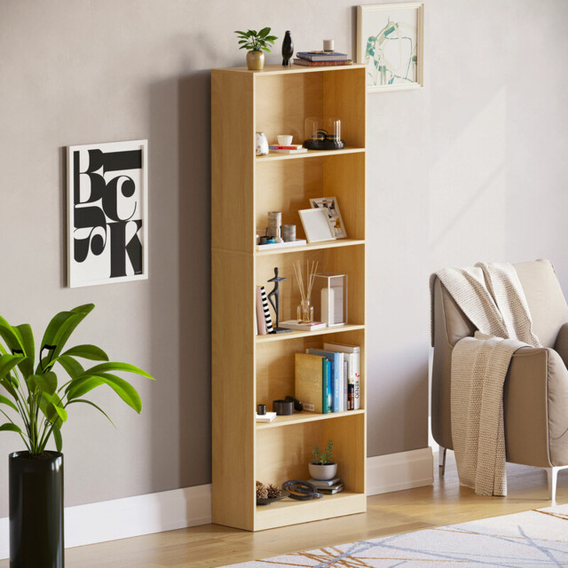Vida Designs Bookcase Cambridge 5 Shelves Oak Effect Extra Large - image 1