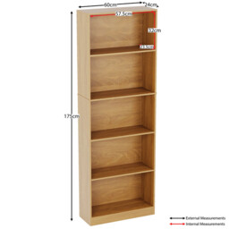 Vida Designs Bookcase Cambridge 5 Shelves Oak Effect Extra Large - thumbnail 4