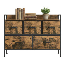 Ochama Rustic Brown & Ink Black 5-Drawer Fabric Dresser – Metal Frame, Handles Included – Ideal Bedroom Storage Cabinet for Clothes & Accessories, 98.2x29x70cm - thumbnail 4