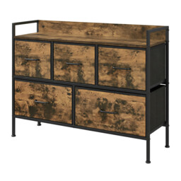 Ochama Rustic Brown & Ink Black 5-Drawer Fabric Dresser – Metal Frame, Handles Included – Ideal Bedroom Storage Cabinet for Clothes & Accessories, 98.2x29x70cm - thumbnail 1