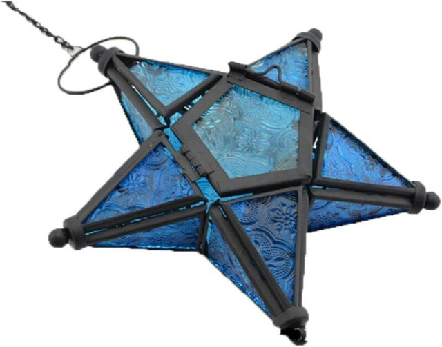 White Label Blue Glass Star Lantern Hanging Ornaments Set of 1 - image 1