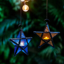 White Label Blue Glass Star Lantern Hanging Ornaments Set of 1 - thumbnail 5