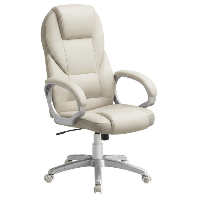 JOYFURNOS Ergonomic Desk Chair, Adjustable Swivel Office Chair with Silent Wheels, 73x70x(112-122)cm, for Home Workspace, White - image 1