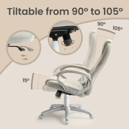 JOYFURNOS Ergonomic Desk Chair, Adjustable Swivel Office Chair with Silent Wheels, 73x70x(112-122)cm, for Home Workspace, White - thumbnail 3