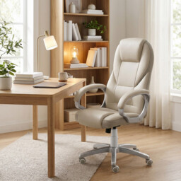 JOYFURNOS Ergonomic Desk Chair, Adjustable Swivel Office Chair with Silent Wheels, 73x70x(112-122)cm, for Home Workspace, White - thumbnail 4