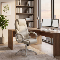 JOYFURNOS Ergonomic Desk Chair, Adjustable Swivel Office Chair with Silent Wheels, 73x70x(112-122)cm, for Home Workspace, White - thumbnail 2